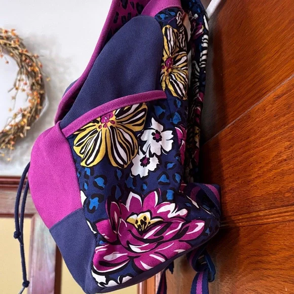 Vibrant Vera Bradley Pink and Navy Blue Backpack - Picture 5 of 10